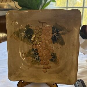 Decorative Square Plate with Grape Design